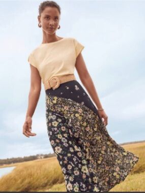 LOFT Navy Multi Floral Midi Skirt